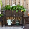 Outsunny Elevated Rattan Planter Box with Tool Storage, Indoor/Outdoor, 28" High