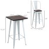 3 Piece Industrial Dining Table Set, Bar Height Bar Table and Chairs Set with Footrests for Bistro, Pub, White and Brown