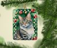 American Bobtail Cat By the Christmas Tree Porcelain Ornament Christmas Tree Hanging Decorations for Home Christmas Holiday, Rectangle, Gift