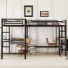 Twin Size Metal Loft Bed with Two Built-in Desks,Black