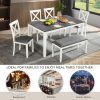 6-Piece Dining Table Set with Bench, Wood Dining Table Set for 6, Modern 6-Person Dining Table Set for Dining room, Kitchen, Grey & White two tone