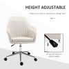 Vinsetto Velvet Swivel Office Chair, Scallop Shape, Linen Fabric, Wheels, Home Study Bedroom, Beige