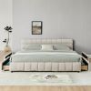 King Size Upholstered Bed ,comfortable upholstered bed frame, Chenille fabric, with headboard and solid bed frame. With drawer for storage.-Beige(88.5