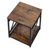 2 Tier Square Side Table with Open Shelves, Modern Nightstand with X Design Metal Frame, Wooden Coffee Table for Living Room, Bedroom, Office, Dorm