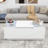 U-Can Led Coffee Table, Modern Center Table with High-Gloss Finish and Glass Tabletop