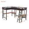 Twin Size Metal Loft Bed with Two Built-in Desks,Black