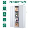 71"H Metal Garage Storage Cabinet, White Tool Steel Locking Cabinet with Doors and 3 Adjustable Shelves