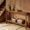 wood sofa table, console table, farmhouse entrance table with storage space, easy to install