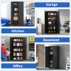 72"H Metal Garage Storage Cabinet, Black Tool Steel Locking Cabinet with Doors and 4 Shelves