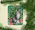 American Wirehair Cat By the Christmas Tree Porcelain Ornament Christmas Tree Hanging Decorations for Home Christmas Holiday, Rectangle, Gift