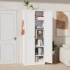 72" White Metal Kitchen Pantry Cabinet with Doors, Heavy-Duty Freestanding Storage Organizer with 5 Adjustable Shelves, Tool-Free Assembly for Pantry