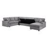 Samara 137"W Gray Chenille Sectional Sofa with Right-Facing Chaise, Underseat Storage, Throw Pillows
