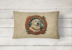 Christmas Flowers Frame Throw Pillow Throw Pillow for Indoor Couch Bed Outdoor Patio Washable, Great Pyrenees 2372,12Hx16W