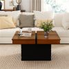 Modern Square Floating Coffee Table Okume Wood Veneer 4-Section Storage Walnut & Black