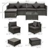 Outsunny 6PC Outdoor Rattan Sofa Set Charcoal Cushions Wicker Sectional Patio Furniture with Ottoman & Coffee Table
