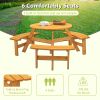 6-Person Outdoor Circular Wooden Picnic Table with 3 Built-in Benches for Patio Backyard Garden(Natural)