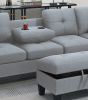 Living Room Furniture 3-PCS Sectional Sofa Set LAF Sofa RAF Chaise And Storage Ottoman Cup Holder Taupe Grey Color Linen-Like Fabric Couch