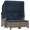 Patio Sofa 2-Seater with Canopy and Stools Gray Poly Rattan
