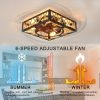 Farmhouse Rustic Ceiling Fan and Remote Control,Square Caged Industrial Ceiling Fixture with 6 Speeds & Noiseless DC Motor for Kitchen Dining Room Liv