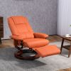 Swivel Recliner Chair, Adjustable Swivel Lounge Chair with Footrest, Armrest and Wrapped Wood Base for Living Room, Light Red