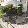 Outsunny 5 Piece Wicker Patio Furniture Set Gray Outdoor PE Rattan Sectional with Thick Padded Cushions and Storage