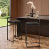 Set of 2 Modern Counter Stools with Velvet Upholstery Black