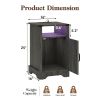 LED Nightstand Set of 2 with Charging Station, Bedside Table with Storage Cabinet and Shelf, Rustic End Table, Farmhouse Wooden Side Table
