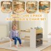 Qaba Kids Desk and Chair Set with Paper Roll, Kids Activity Craft Table with Storage Shelves and Drawers, Natural Wood