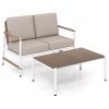 Patio Loveseat Sofa with Coffee Table Set with Thick Cushions