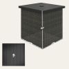 Wicker Side Table with 1.5" Umbrella Hole, Square Outdoor End Table with UV-Resistant Frame, Storage Space, Mixed-Brown