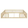 Double Twin Floor Bed with Fence, Guardrails, without door, Natural