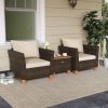 3 Pieces Patio Rattan Bistro Furniture Set with Wooden Table Top