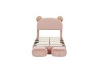 Twin Size Upholstered Platform Bed Frame with Cartoon Bear Ears Shaped Headboard for Kids Teens Bedroom, No Box Spring Needed