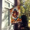 Red Brown Dachshund Thanksgiving House Flag Large Porch Sleeve Pole Decorative Outside Yard Banner Artwork Wall Hanging, Polyester, House Size