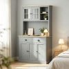 71" Gray Freestanding Kitchen Pantry Cabinet Modern Tall Hutch with Wide Countertop and Custom Adjustable Shelves