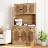 Natural Boho 6-Door Pantry Cabinet, PE Rattan Doors & Built-in Charging Station (2 AC Outlets + 2 USB Ports)