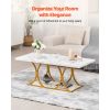 Coffee Table, Modern Faux Marble Coffee Table, Large 2-Tier Rectangle Center Desk with Geometric Legs