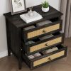 3 Drawer Dresser Rattan Dresser Wood Chest of Drawers Farmhouse Closet Dressers Modern Bedside Table Rustic Nightstand Storage Cabinet for Bedroom