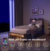 Twin Bed Frames , Headboard and Charging Station & LED Light for Bedroom, Solid and Stable, Noise Free, No Box Spring Needed, Easy Assembly
