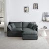 Chenille Two-Seater Sofa with 1 Footrest, 2 Seater L-Shaped Sectional with Ottoman,Loveseat with Ottoman for Small Living Space, Gray Chenille