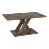 37.5" Rustic Brown Coffee Table - Geometric Design+Wood Texture, Rubber Wood Plywood Frame