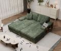 Convertible combination sofa, corduroy fabric, fluffy modern sleeper sofa chair, oversized combination living room double lounge chair, Green