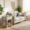 End Table Set of 2 with Charging Station, Bed Side Tables Set with Drawer, Storage Shelf for Living Room, Natural Wood