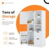 Bathroom Storage Cabinet with Doors and Drawers, Multiple Storage Space, Freestanding Style, Open Shelve, Adjustable Shelf, White