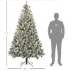 HOMCOM 7.5ft Tall Prelit Artificial Christmas Tree Holiday DÃ©cor with 1149 Snow Flocked Branches, 550 Warm White or Colorful LED Lights, Steel Base