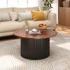 Round Coffee Table with Solid Wood Frame and Wooden Top