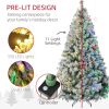 HOMCOM 7.5ft Tall Prelit Artificial Christmas Tree Holiday DÃ©cor with 1149 Snow Flocked Branches, 550 Warm White or Colorful LED Lights, Steel Base