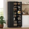 65" Kitchen Cabinet, Kitchen Pantry Cabinet with 4 Doors and 16 Door Shelves for Dining Room, Black