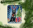 Belgian Sheepdog Christmas Reindeer Porcelain Ornament Christmas Tree Hanging Decorations for Home Christmas Holiday, Rectangle, Gift, Multicolor