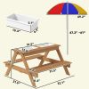 Qaba Wooden Outdoor Kids Picnic Table with Removable Umbrella, Children Sand and Water Activity Table for Patio, Mixed Color